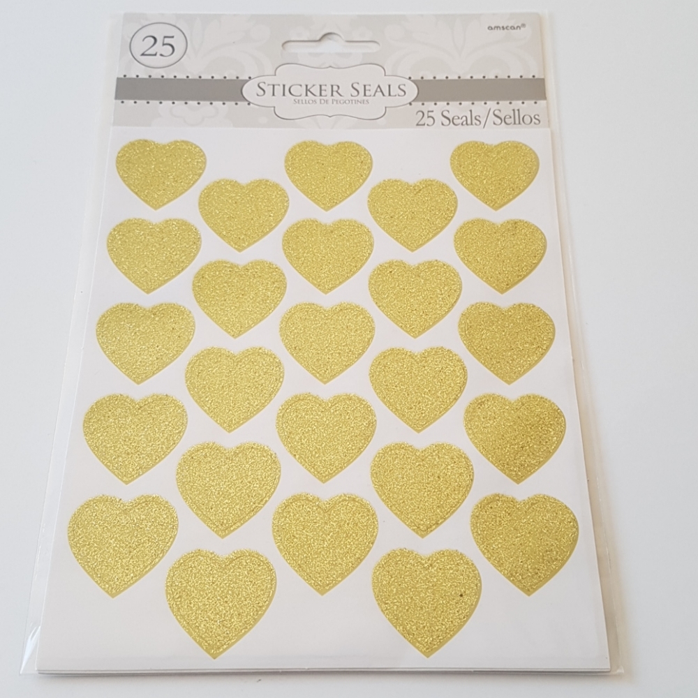 3/25$ 25 pcs Gold Heart Stickers 1" inch